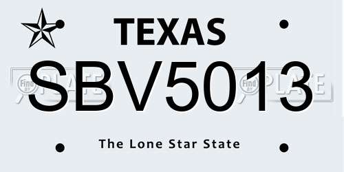 SBV5013 Texas License Plate
