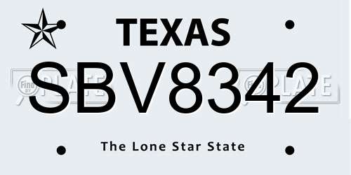 SBV8342 Texas License Plate