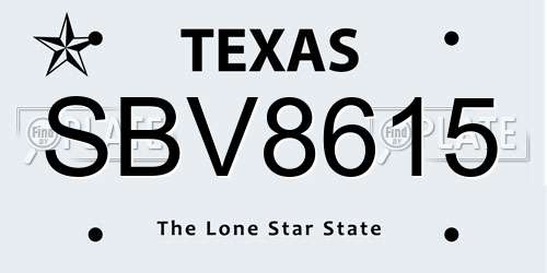 SBV8615 Texas License Plate