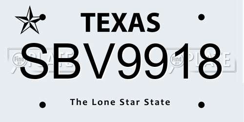 SBV9918 Texas License Plate