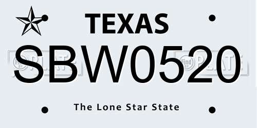 SBW0520 Texas License Plate