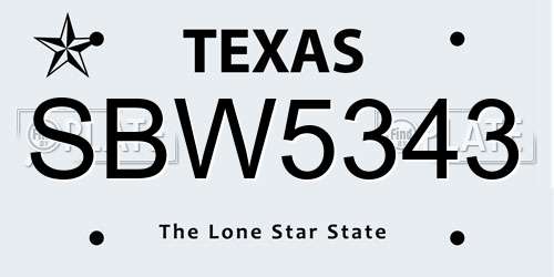 SBW5343 Texas License Plate