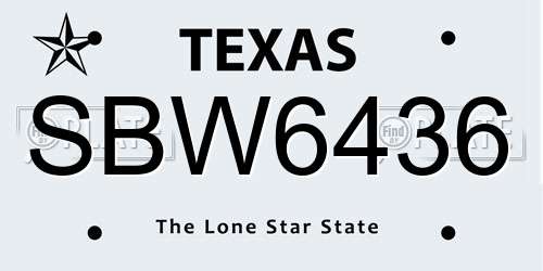 SBW6436 Texas License Plate