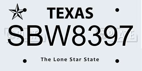 SBW8397 Texas License Plate