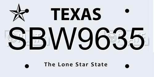 SBW9635 Texas License Plate
