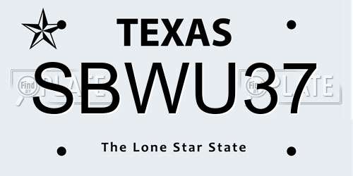 SBWU37 Texas License Plate