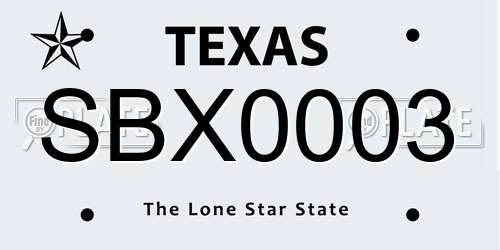 SBX0003 Texas License Plate