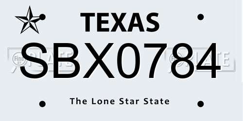 SBX0784 Texas License Plate