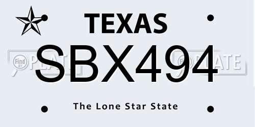 SBX494 Texas License Plate
