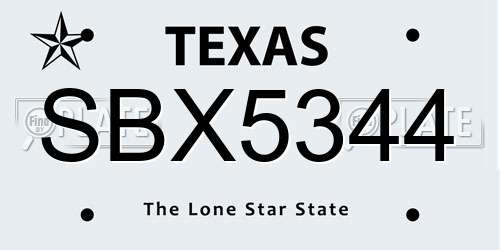 SBX5344 Texas License Plate
