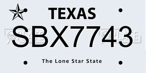 SBX7743 Texas License Plate