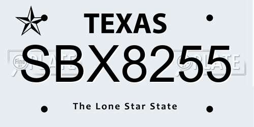 SBX8255 Texas License Plate