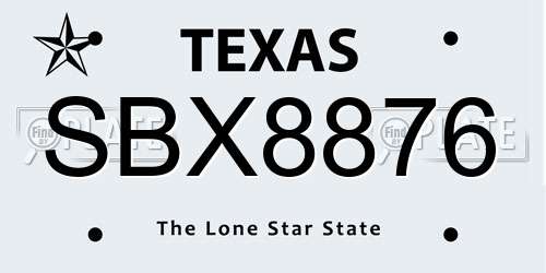 SBX8876 Texas License Plate