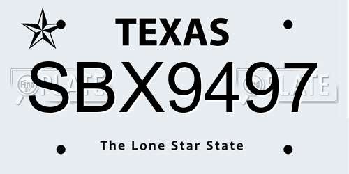 SBX9497 Texas License Plate