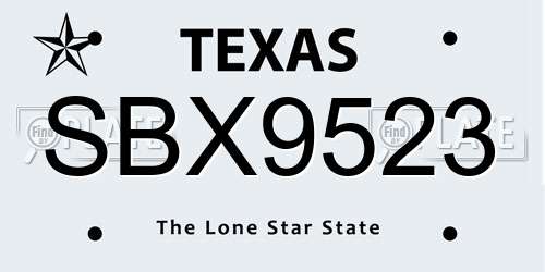 SBX9523 Texas License Plate