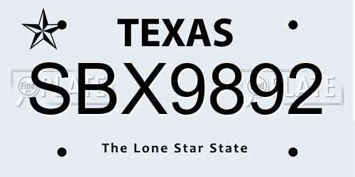 SBX9892 Texas License Plate