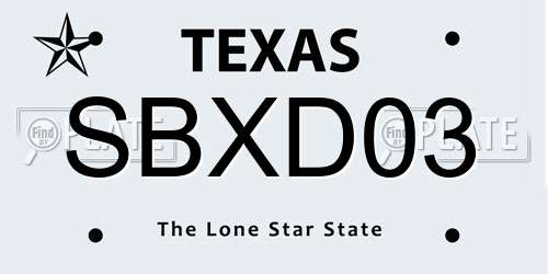 SBXD03 Texas License Plate