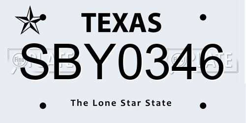 SBY0346 Texas License Plate