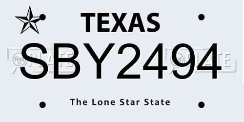 SBY2494 Texas License Plate