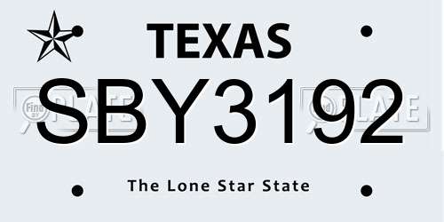 SBY3192 Texas License Plate