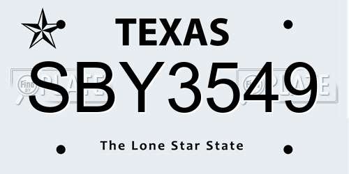 SBY3549 Texas License Plate