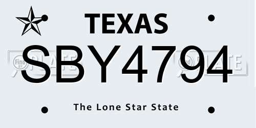 SBY4794 Texas License Plate