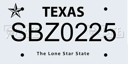 SBZ0225 Texas License Plate