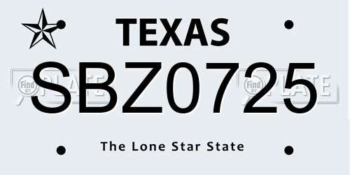 SBZ0725 Texas License Plate