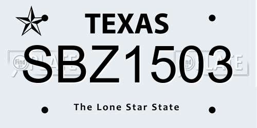 SBZ1503 Texas License Plate