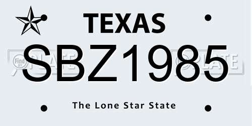 SBZ1985 Texas License Plate