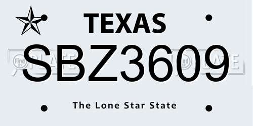 SBZ3609 Texas License Plate