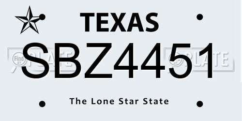 SBZ4451 Texas License Plate