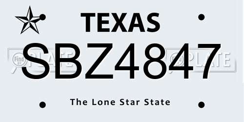 SBZ4847 Texas License Plate