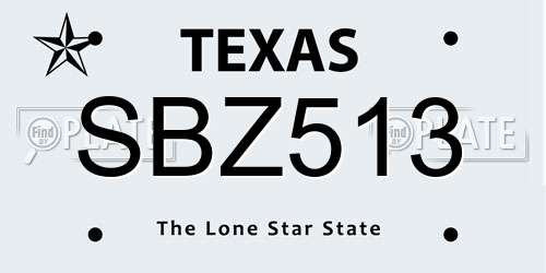 SBZ513 Texas License Plate
