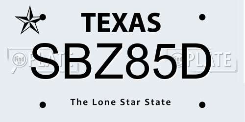 SBZ85D Texas License Plate