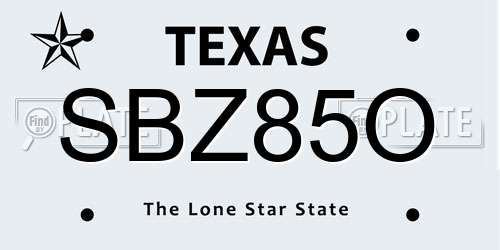 SBZ85O Texas License Plate