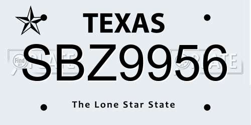SBZ9956 Texas License Plate
