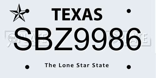 SBZ9986 Texas License Plate