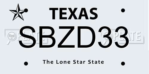 SBZD33 Texas License Plate