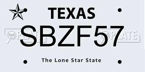 SBZF57 Texas License Plate