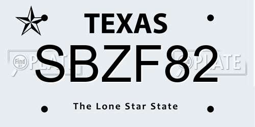 SBZF82 Texas License Plate