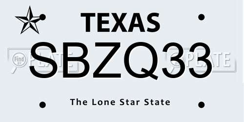 SBZQ33 Texas License Plate