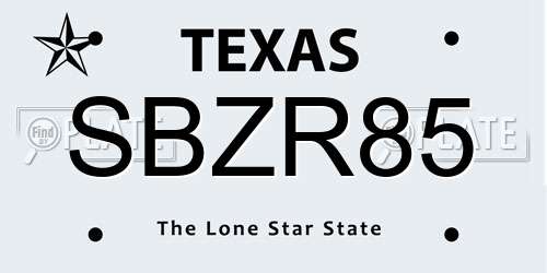 SBZR85 Texas License Plate