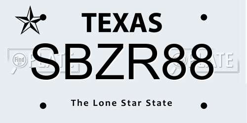 SBZR88 Texas License Plate