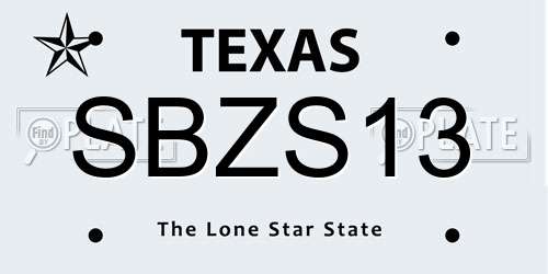 SBZS13 Texas License Plate