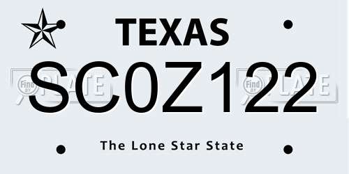 SC0Z122 Texas License Plate