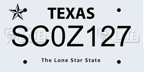 SC0Z127 Texas License Plate
