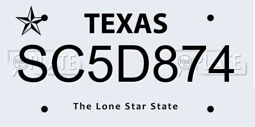 SC5D874 Texas License Plate