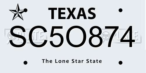 SC5O874 Texas License Plate