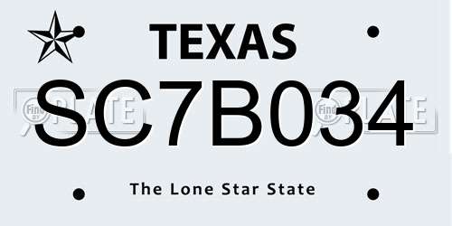 SC7B034 Texas License Plate